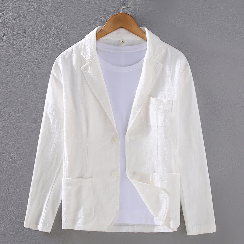 Camicia da uomo in lino con tasche e bottoni, a maniche lunghe, modello semplice, con Buddha Stones - Bianco - US/UK/AU42, EU52 (3XL) - image 1
