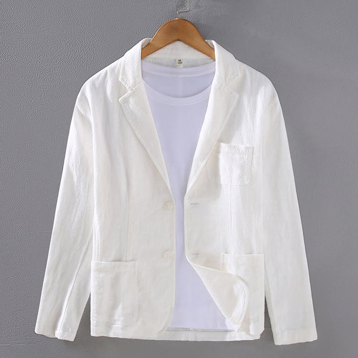 Camicia da uomo in lino con tasche e bottoni, a maniche lunghe, modello semplice, con Buddha Stones - Bianco - US/UK/AU42, EU52 (3XL) - image 1
