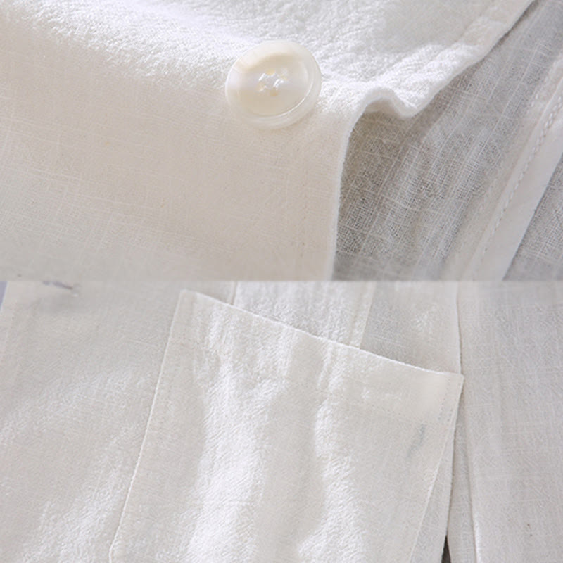 Camicia da uomo in lino con tasche e bottoni, a maniche lunghe, modello semplice, con Buddha Stones - image 3