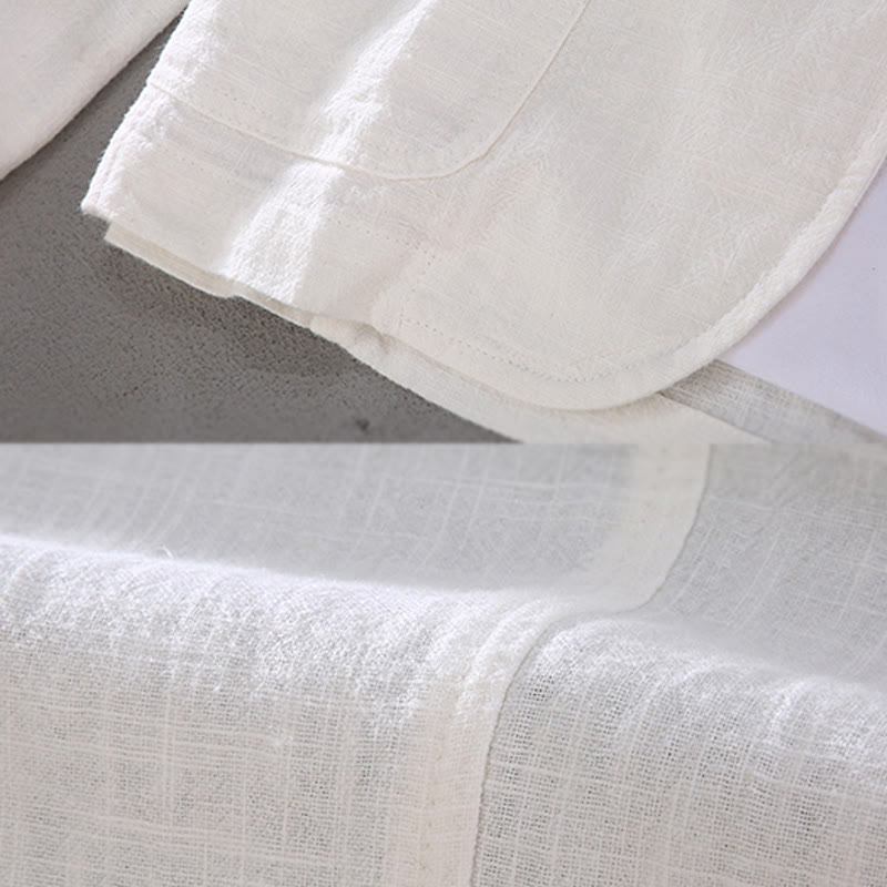 Camicia da uomo in lino con tasche e bottoni, a maniche lunghe, modello semplice, con Buddha Stones - image 5