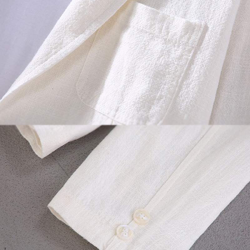 Camicia da uomo in lino con tasche e bottoni, a maniche lunghe, modello semplice, con Buddha Stones - image 4