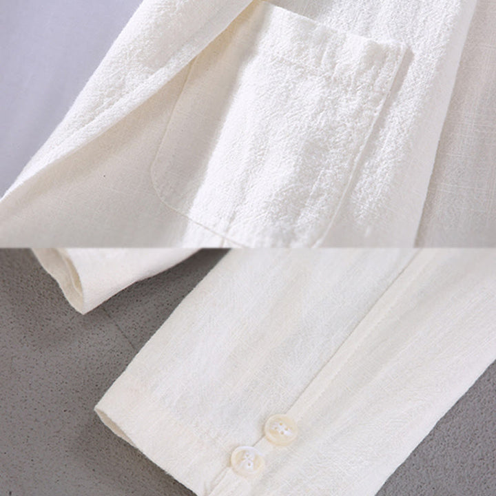 Camicia da uomo in lino con tasche e bottoni, a maniche lunghe, modello semplice, con Buddha Stones - image 4