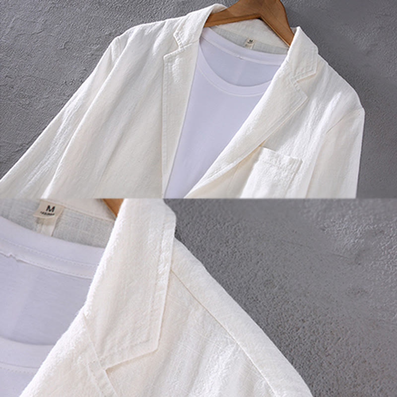 Camicia da uomo in lino con tasche e bottoni, a maniche lunghe, modello semplice, con Buddha Stones - image 7