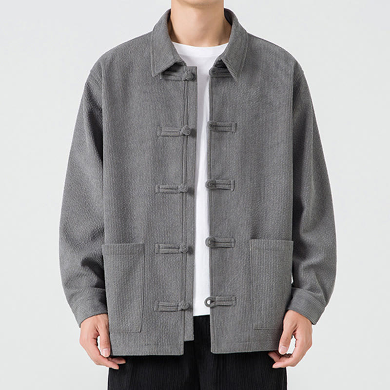 Giacca-camicia da uomo in poliestere con tasche e maniche lunghe, motivo Buddha Stones, bottoni a rana - Grigio scuro - US/UK/AU46, EU56 (5XL) - image 1