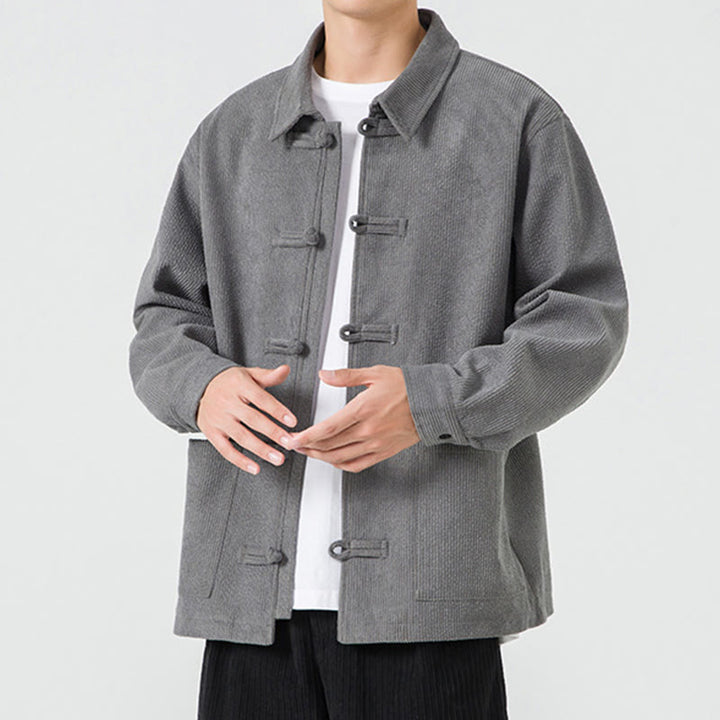 Giacca-camicia da uomo in poliestere con tasche e maniche lunghe, motivo Buddha Stones, bottoni a rana - image 8