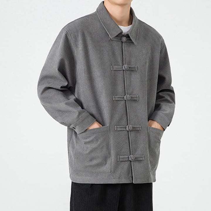 Giacca-camicia da uomo in poliestere con tasche e maniche lunghe, motivo Buddha Stones, bottoni a rana - image 3
