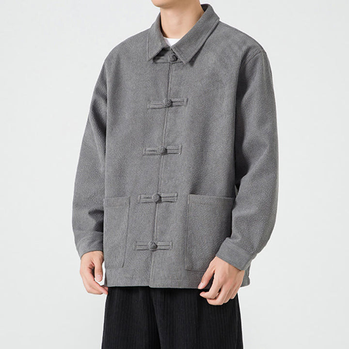Giacca-camicia da uomo in poliestere con tasche e maniche lunghe, motivo Buddha Stones, bottoni a rana - image 4