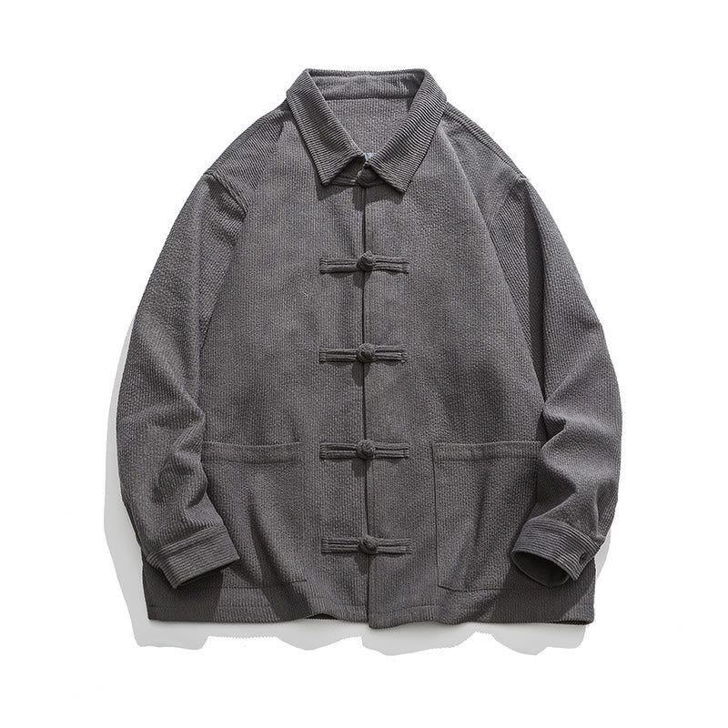 Giacca-camicia da uomo in poliestere con tasche e maniche lunghe, motivo Buddha Stones, bottoni a rana - image 2