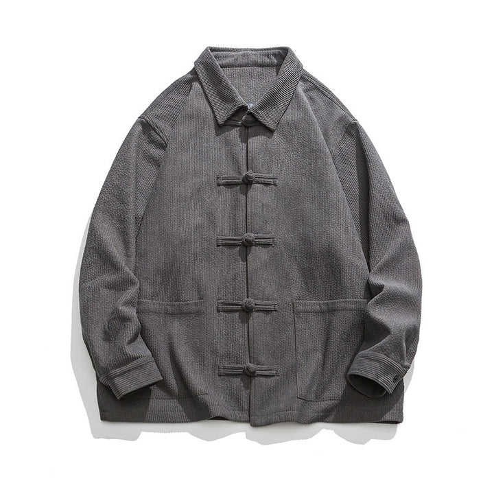 Giacca-camicia da uomo in poliestere con tasche e maniche lunghe, motivo Buddha Stones, bottoni a rana - image 2