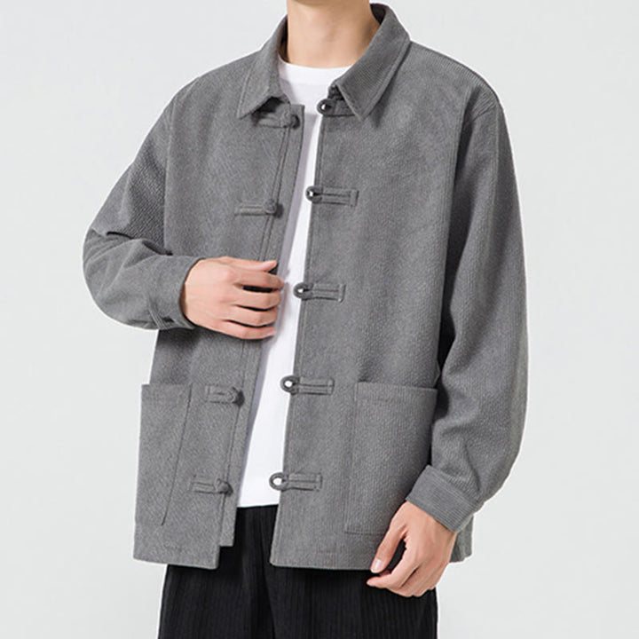 Giacca-camicia da uomo in poliestere con tasche e maniche lunghe, motivo Buddha Stones, bottoni a rana - image 7