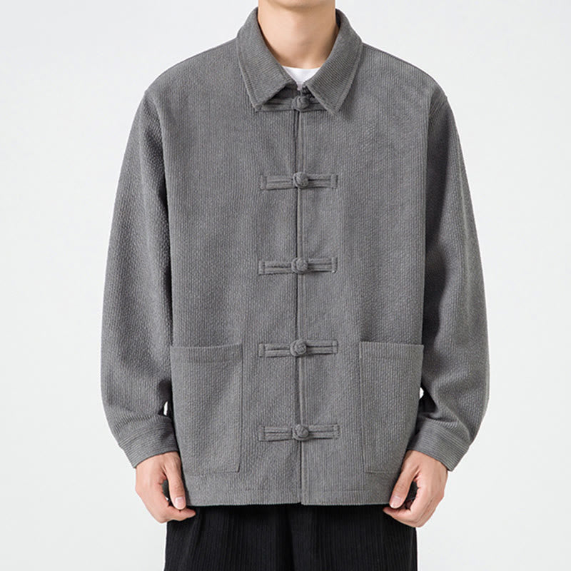 Giacca-camicia da uomo in poliestere con tasche e maniche lunghe, motivo Buddha Stones, bottoni a rana - image 5
