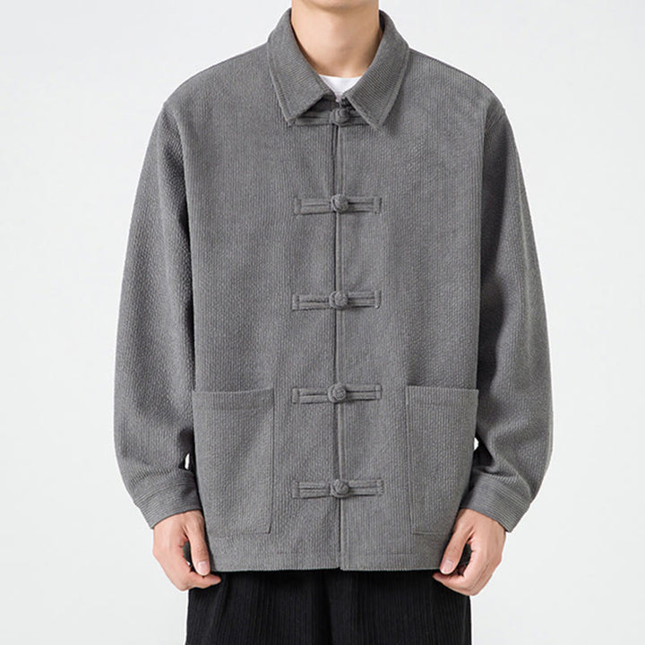 Giacca-camicia da uomo in poliestere con tasche e maniche lunghe, motivo Buddha Stones, bottoni a rana - image 5