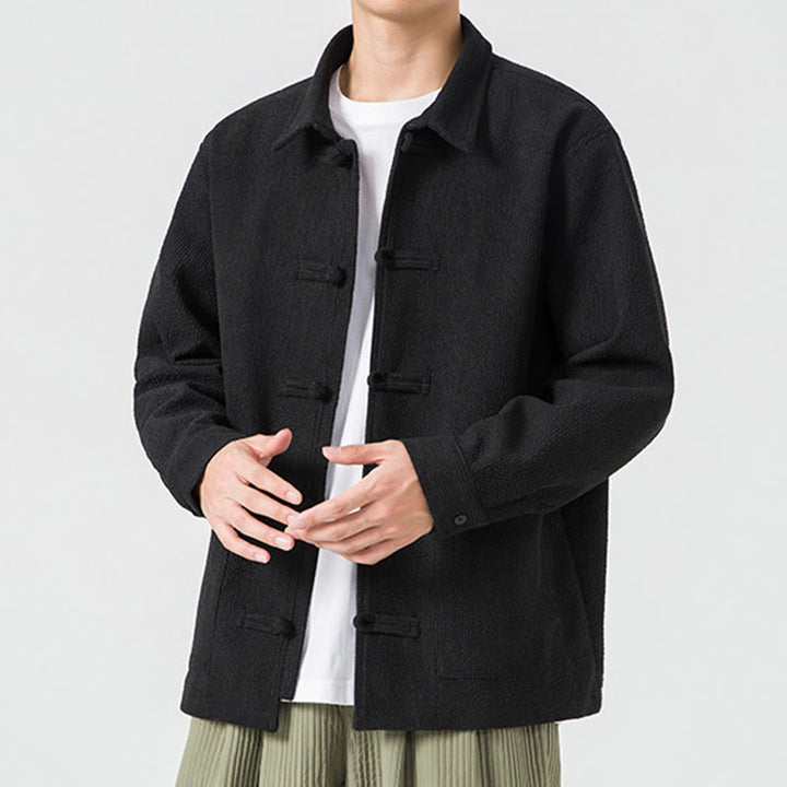 Giacca-camicia da uomo in poliestere con tasche e maniche lunghe, motivo Buddha Stones, bottoni a rana - image 13