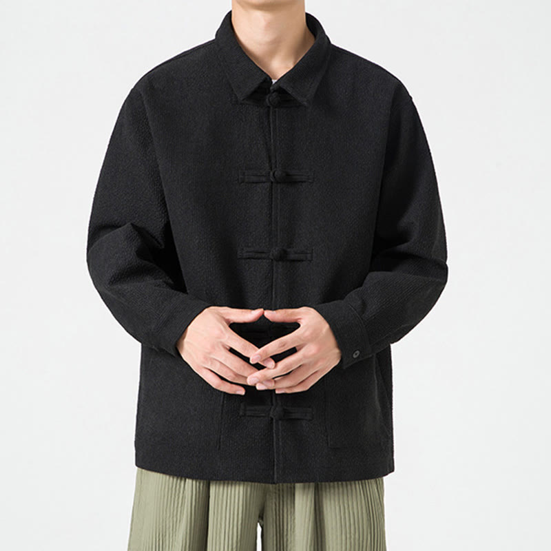 Giacca-camicia da uomo in poliestere con tasche e maniche lunghe, motivo Buddha Stones, bottoni a rana - image 16