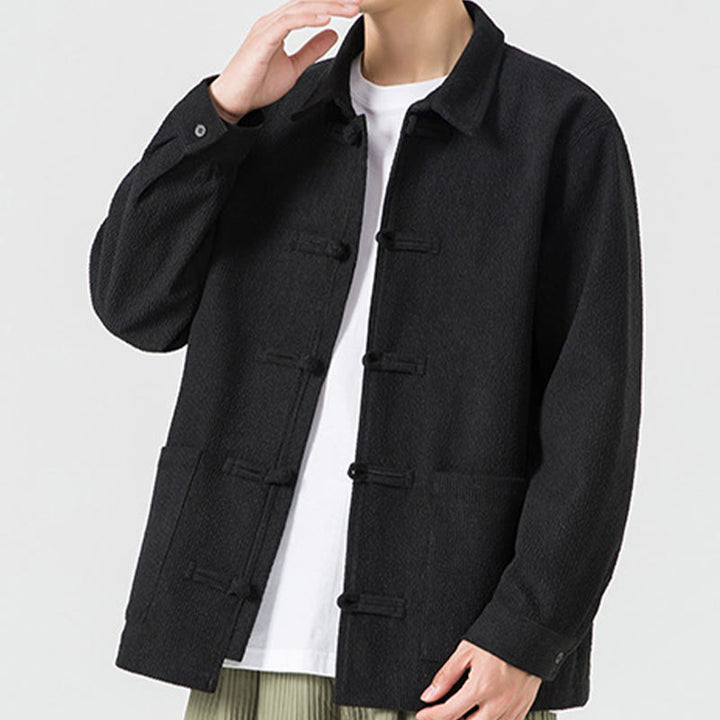 Giacca-camicia da uomo in poliestere con tasche e maniche lunghe, motivo Buddha Stones, bottoni a rana - image 15