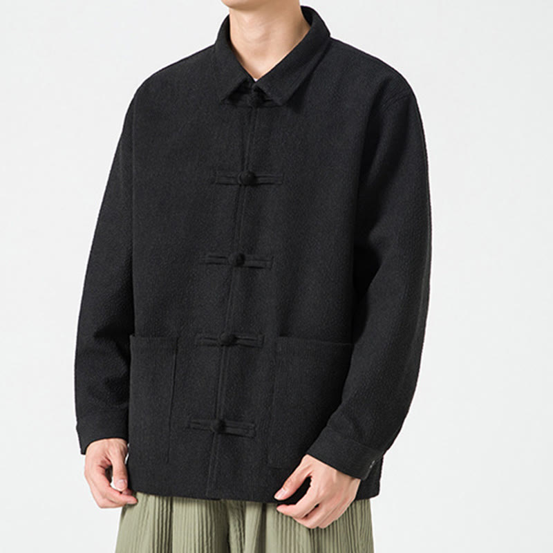 Giacca-camicia da uomo in poliestere con tasche e maniche lunghe, motivo Buddha Stones, bottoni a rana - image 18