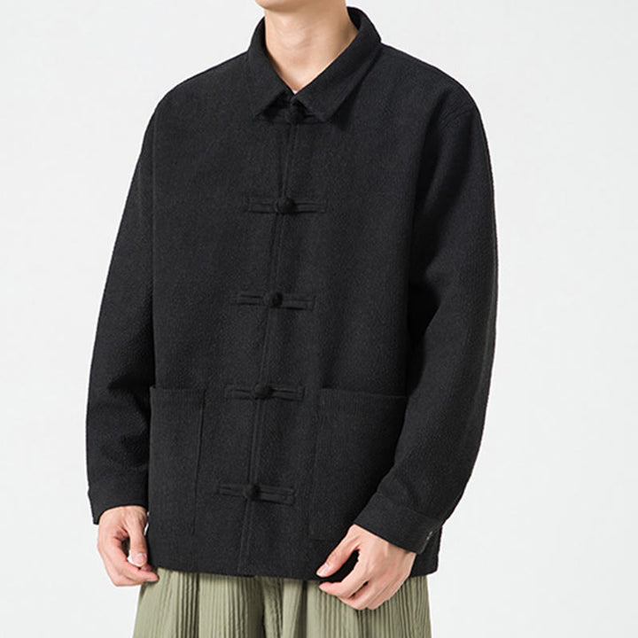 Giacca-camicia da uomo in poliestere con tasche e maniche lunghe, motivo Buddha Stones, bottoni a rana - image 18
