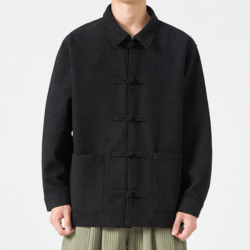 Giacca-camicia da uomo in poliestere con tasche e maniche lunghe, motivo Buddha Stones, bottoni a rana - image 19