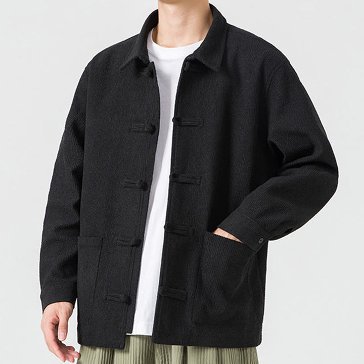 Giacca-camicia da uomo in poliestere con tasche e maniche lunghe, motivo Buddha Stones, bottoni a rana - image 17