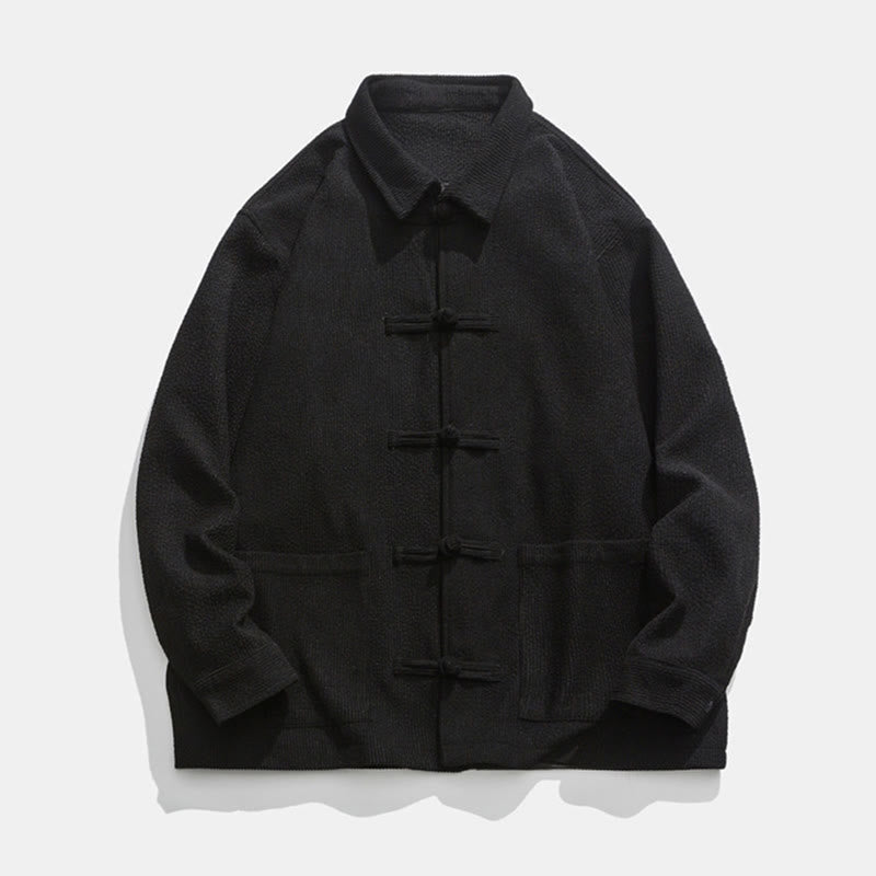 Giacca-camicia da uomo in poliestere con tasche e maniche lunghe, motivo Buddha Stones, bottoni a rana - image 11