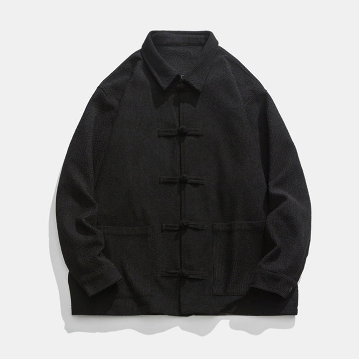 Giacca-camicia da uomo in poliestere con tasche e maniche lunghe, motivo Buddha Stones, bottoni a rana - image 11