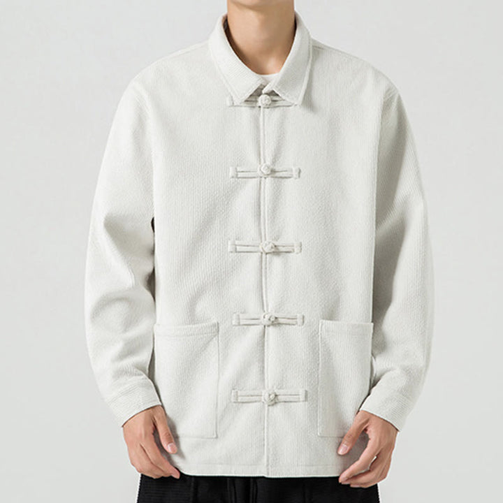 Giacca-camicia da uomo in poliestere con tasche e maniche lunghe, motivo Buddha Stones, bottoni a rana - Bianco - US/UK/AU46, EU56 (5XL) - image 20
