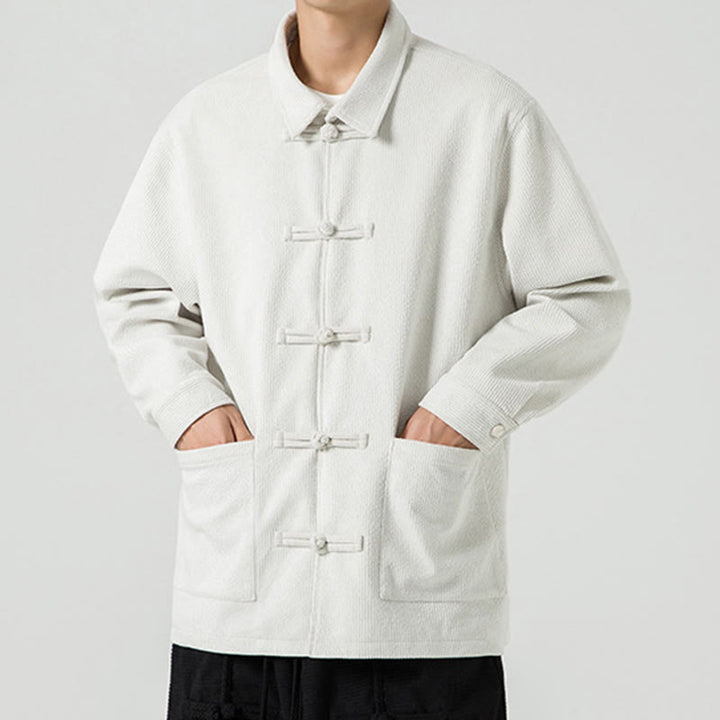 Giacca-camicia da uomo in poliestere con tasche e maniche lunghe, motivo Buddha Stones, bottoni a rana - image 26