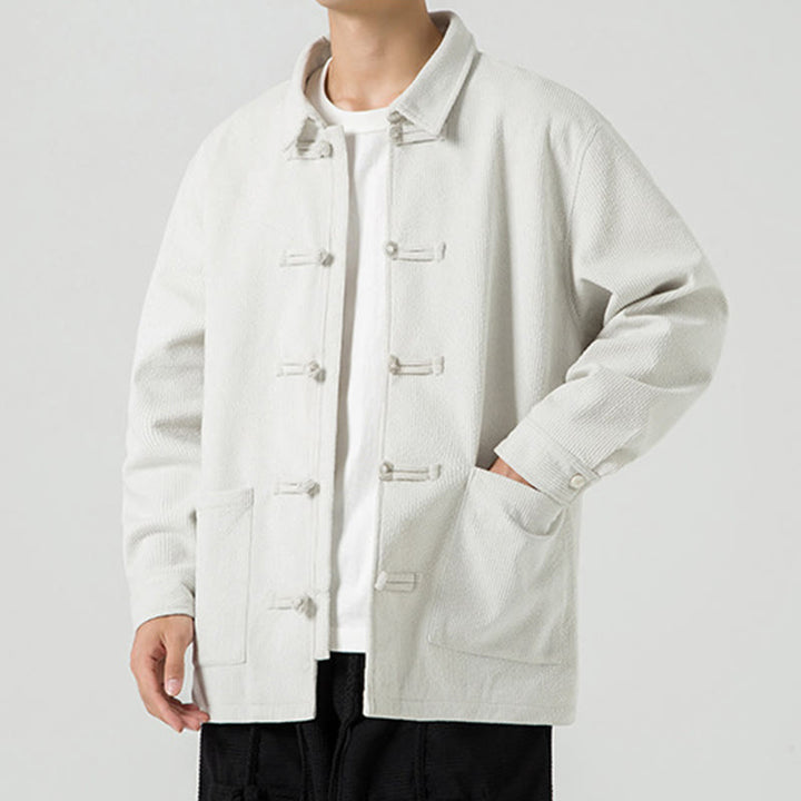 Giacca-camicia da uomo in poliestere con tasche e maniche lunghe, motivo Buddha Stones, bottoni a rana - image 27