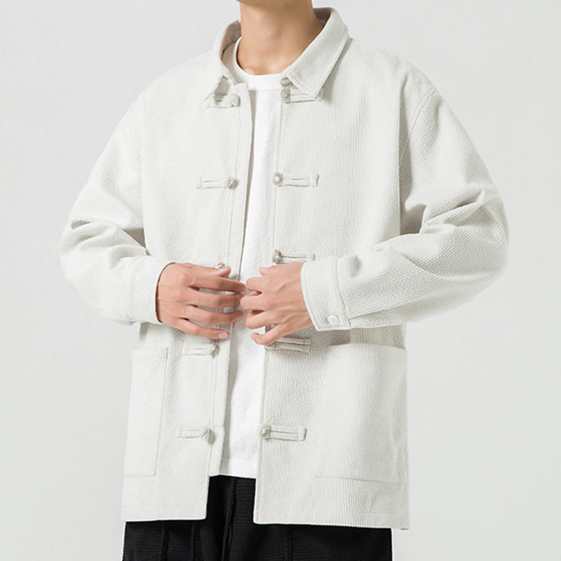 Giacca-camicia da uomo in poliestere con tasche e maniche lunghe, motivo Buddha Stones, bottoni a rana - image 23