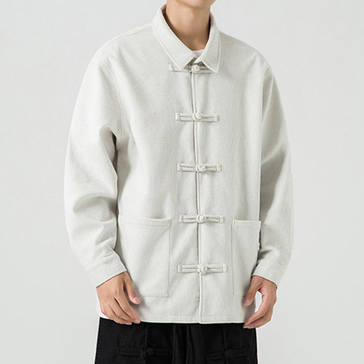 Giacca-camicia da uomo in poliestere con tasche e maniche lunghe, motivo Buddha Stones, bottoni a rana - image 25