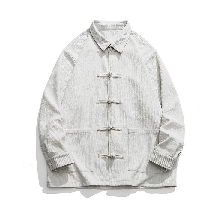 Giacca-camicia da uomo in poliestere con tasche e maniche lunghe, motivo Buddha Stones, bottoni a rana - image 21