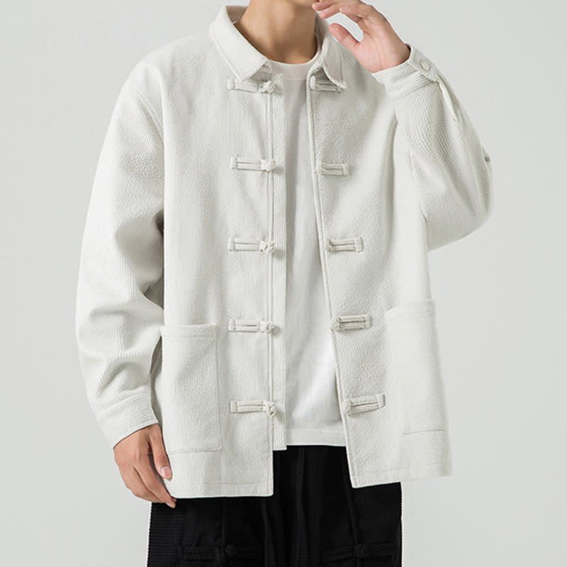 Giacca-camicia da uomo in poliestere con tasche e maniche lunghe, motivo Buddha Stones, bottoni a rana - image 28