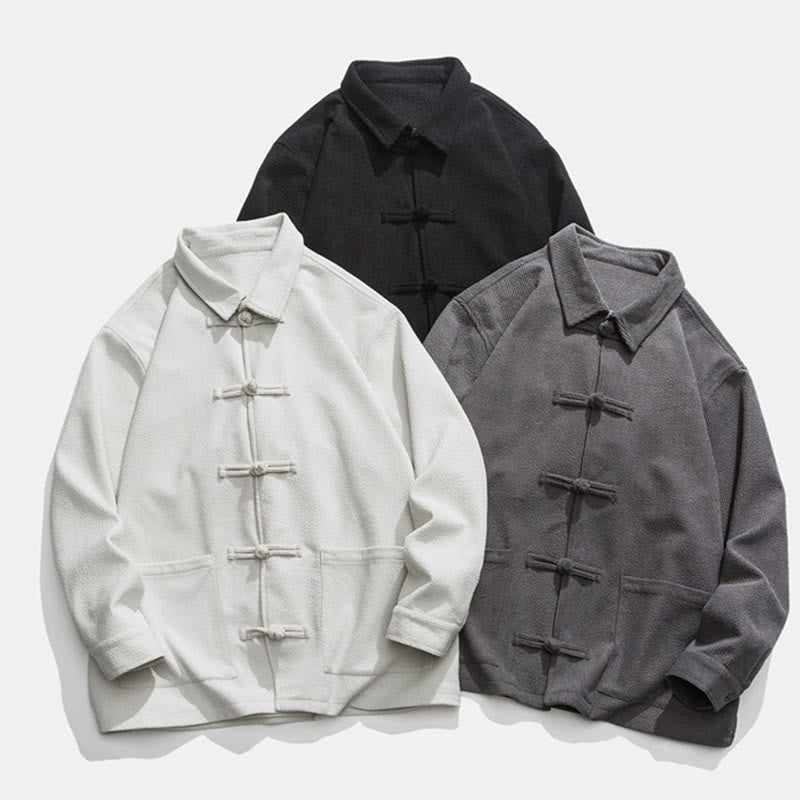 Giacca-camicia da uomo in poliestere con tasche e maniche lunghe, motivo Buddha Stones, bottoni a rana - image 29