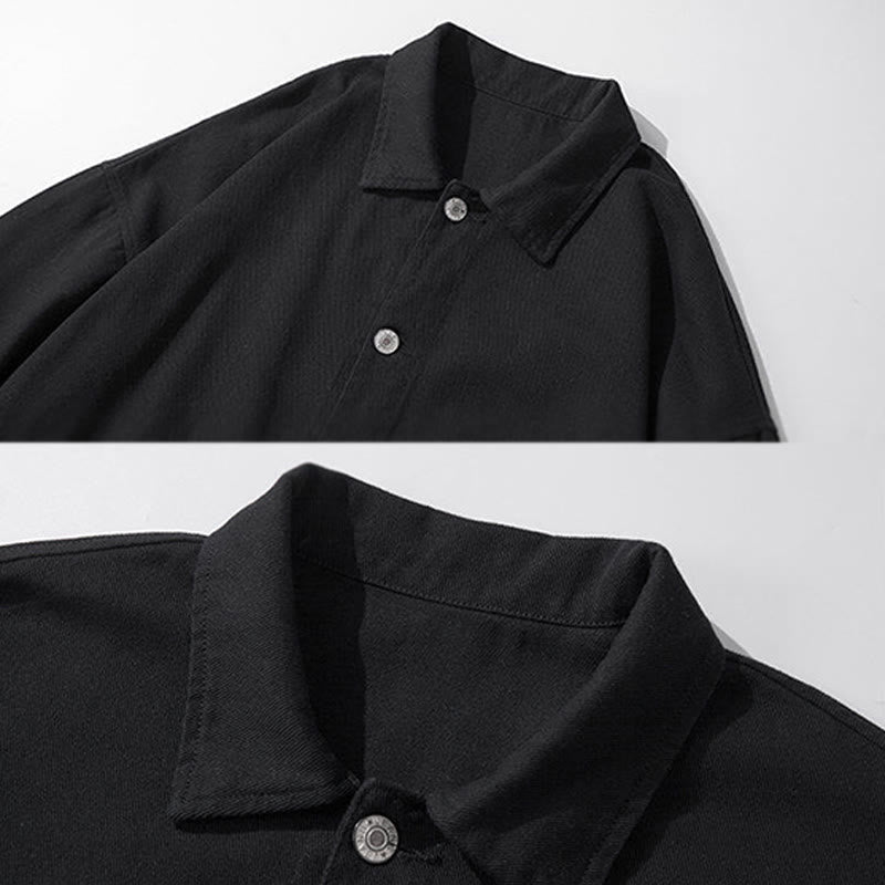 Camicia da uomo in cotone con colletto rialzato e maniche lunghe con tasche e bottoni, motivo Buddha Stones - image 3