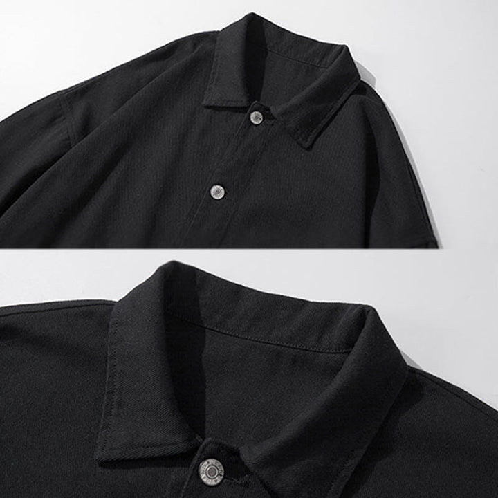 Camicia da uomo in cotone con colletto rialzato e maniche lunghe con tasche e bottoni, motivo Buddha Stones - image 3