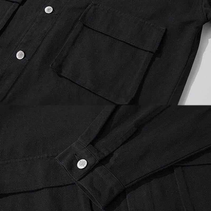 Camicia da uomo in cotone con colletto rialzato e maniche lunghe con tasche e bottoni, motivo Buddha Stones - image 3