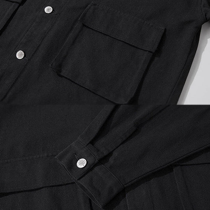 Camicia da uomo in cotone con colletto rialzato e maniche lunghe con tasche e bottoni, motivo Buddha Stones - image 3