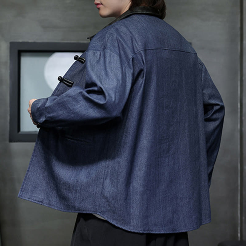 Buddha Stones Camicia da uomo in cotone a maniche lunghe con bottoni a rana e tasche - image 7