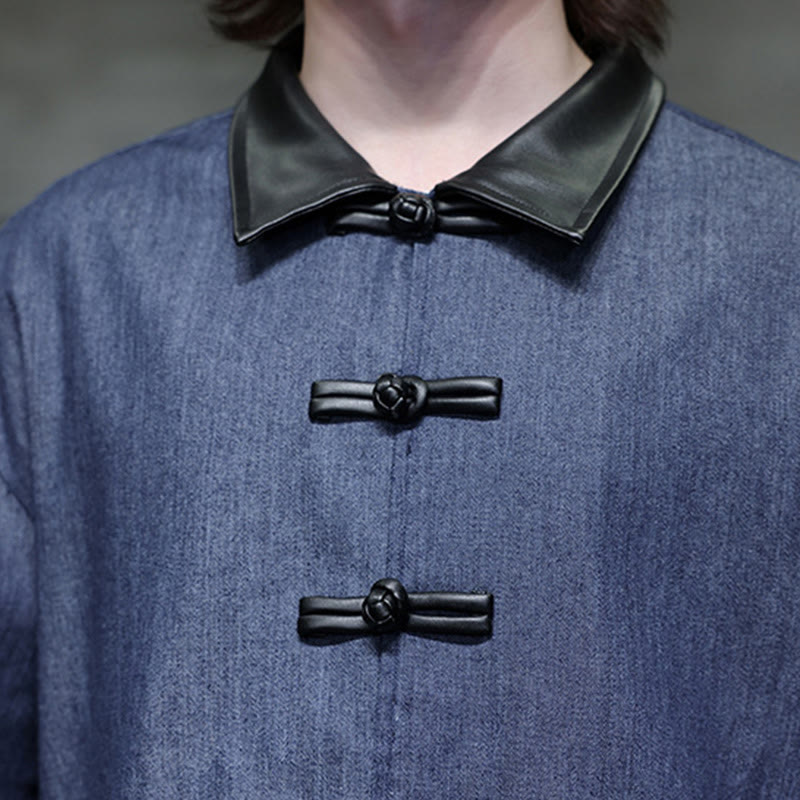 Buddha Stones Camicia da uomo in cotone a maniche lunghe con bottoni a rana e tasche - image 11