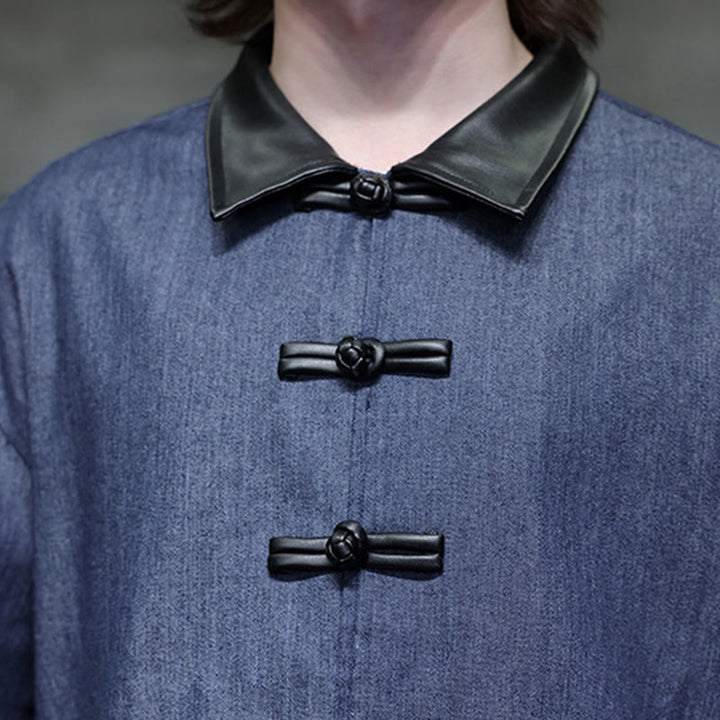 Buddha Stones Camicia da uomo in cotone a maniche lunghe con bottoni a rana e tasche - image 11