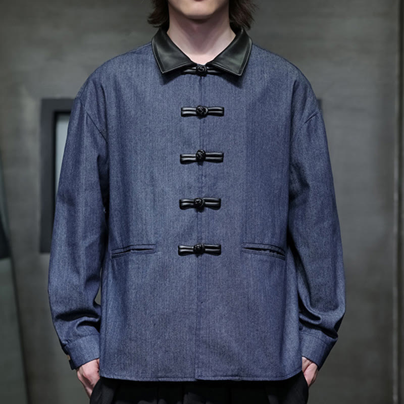 Buddha Stones Camicia da uomo in cotone a maniche lunghe con bottoni a rana e tasche - image 10