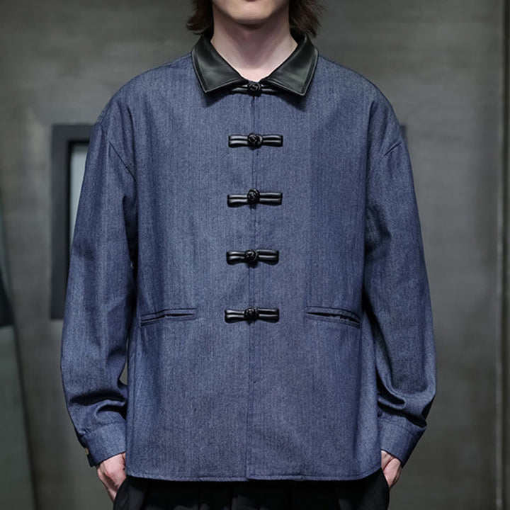 Buddha Stones Camicia da uomo in cotone a maniche lunghe con bottoni a rana e tasche - image 10