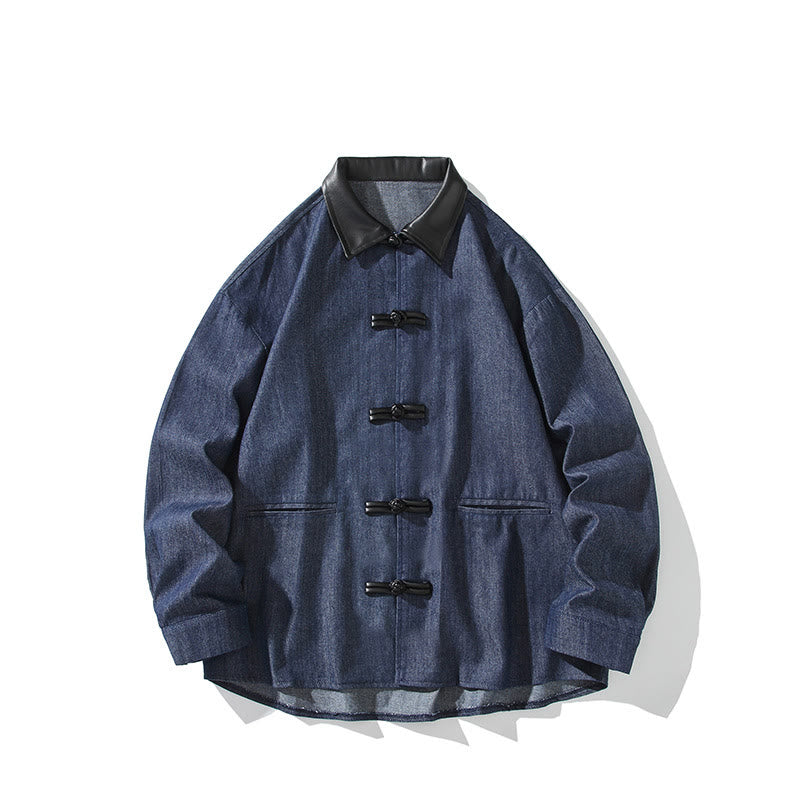 Buddha Stones Camicia da uomo in cotone a maniche lunghe con bottoni a rana e tasche - image 1