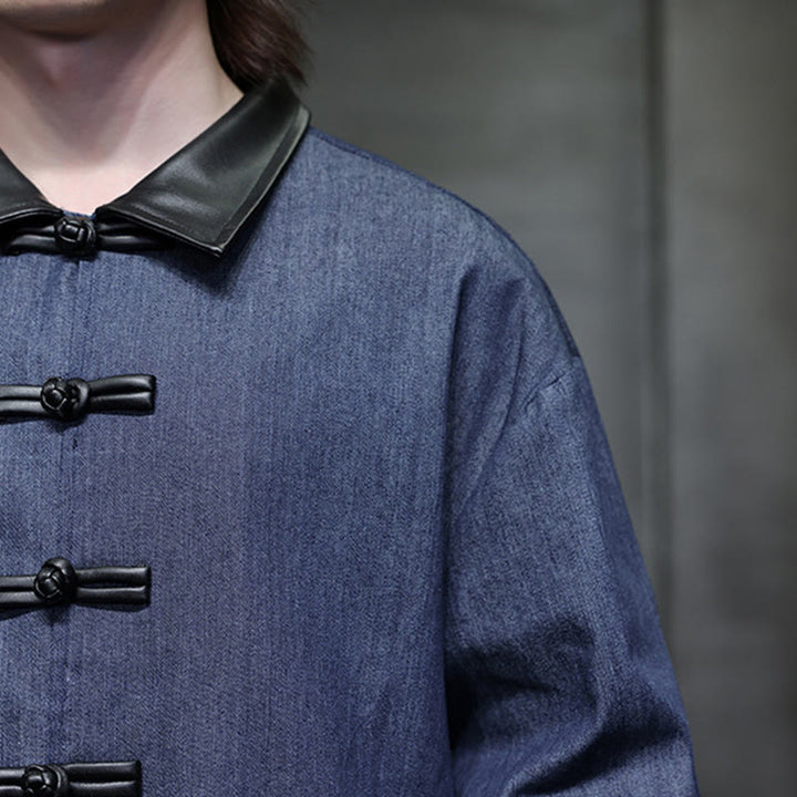 Buddha Stones Camicia da uomo in cotone a maniche lunghe con bottoni a rana e tasche - image 13