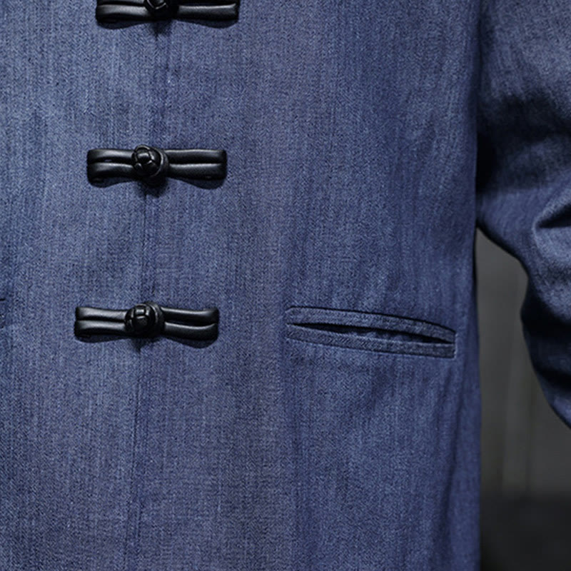 Buddha Stones Camicia da uomo in cotone a maniche lunghe con bottoni a rana e tasche - image 9