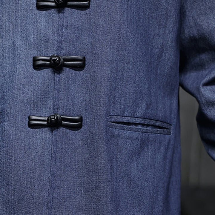 Buddha Stones Camicia da uomo in cotone a maniche lunghe con bottoni a rana e tasche - image 10