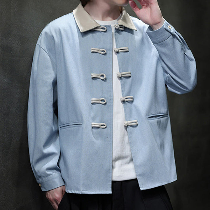Buddha Stones Camicia da uomo in cotone a maniche lunghe con bottoni a rana e tasche - image 15