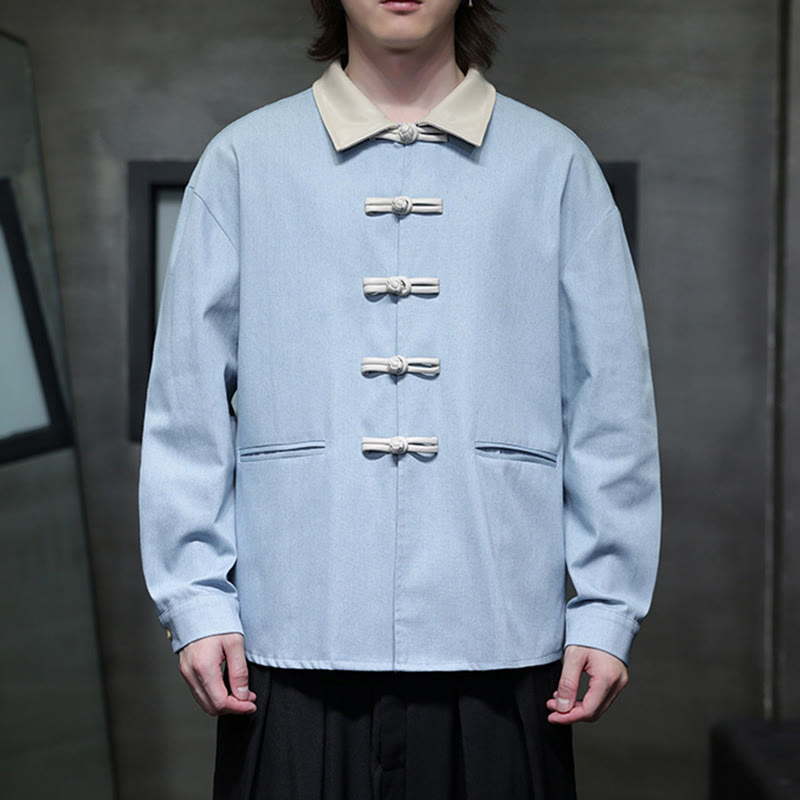 Buddha Stones Camicia da uomo in cotone a maniche lunghe con bottoni a rana e tasche - image 16