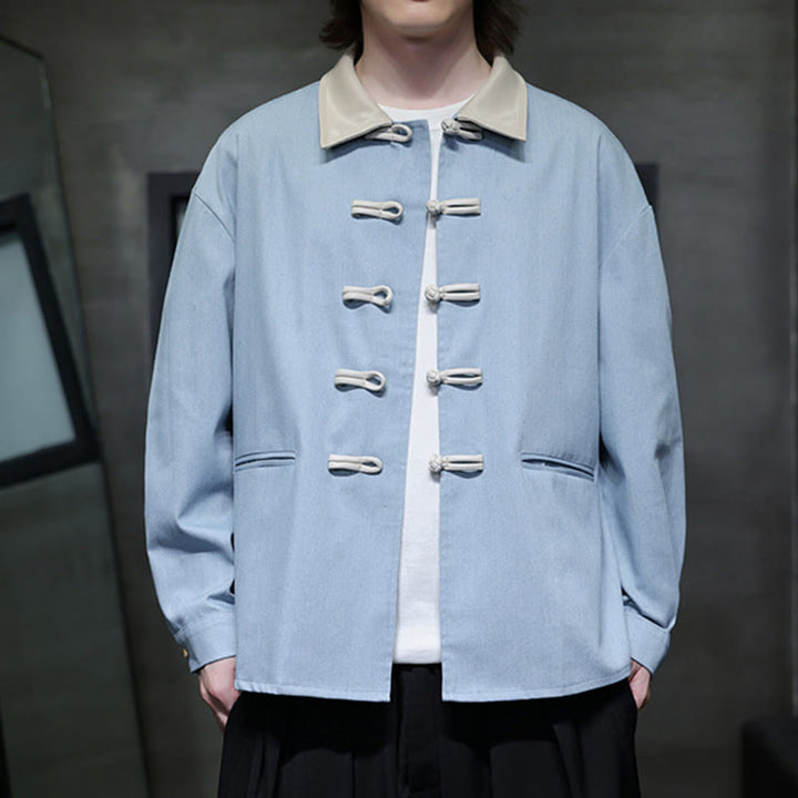 Buddha Stones Camicia da uomo in cotone a maniche lunghe con bottoni a rana e tasche - image 18