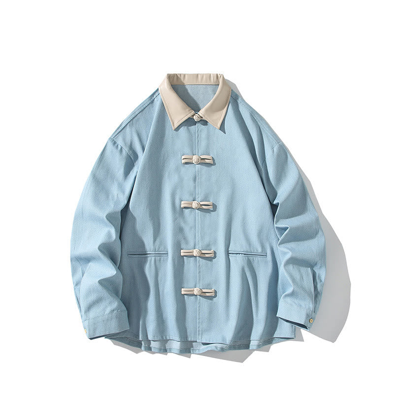 Buddha Stones Camicia da uomo in cotone a maniche lunghe con bottoni a rana e tasche - image 14
